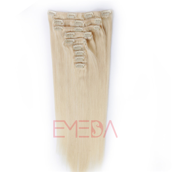 EMEDA 100% real human hair clips in hair extensions blonde staright hair HW070